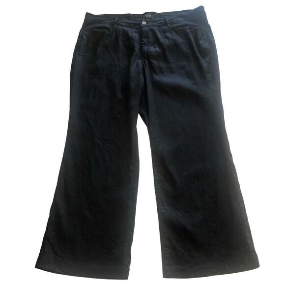 NYDJ Black Linen Blend Straight Leg Pants Size 18P - Picture 1 of 13